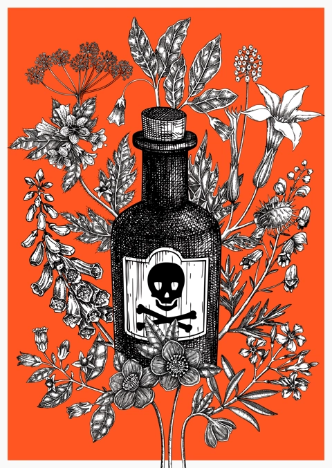 Halloween poster design. Witch party invitation template.Witchcraft background. Vintage apothecary card template. Poisonous plants hand drawn illustration. NOT AI generated